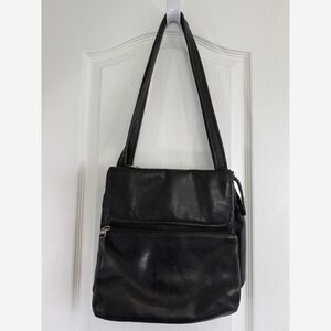 Vintage Fossil Black Leather Shoulder Bag Purse Handbag